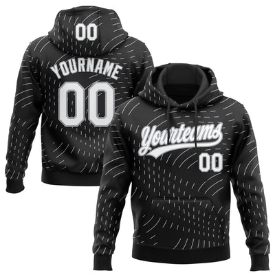 Custom Stitched Black White-Gray 3D Pattern Design Line Sportswear Pullover Sweatshirt Hoodie