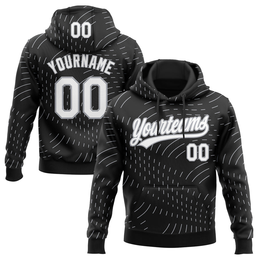 Custom Stitched Black White-Gray 3D Pattern Design Line Sportswear Pullover Sweatshirt Hoodie