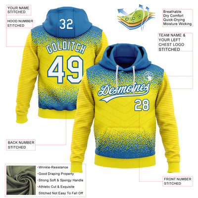 Custom Stitched Blue White-Light Yellow 3D Pattern Design Line Sportswear Pullover Sweatshirt Hoodie