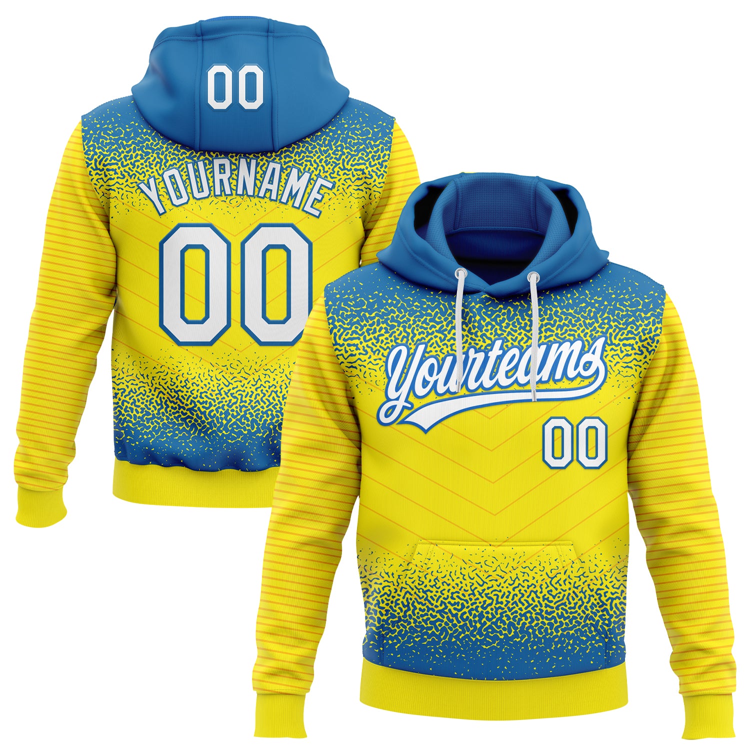 Custom Stitched Blue White-Light Yellow 3D Pattern Design Line Sportswear Pullover Sweatshirt Hoodie