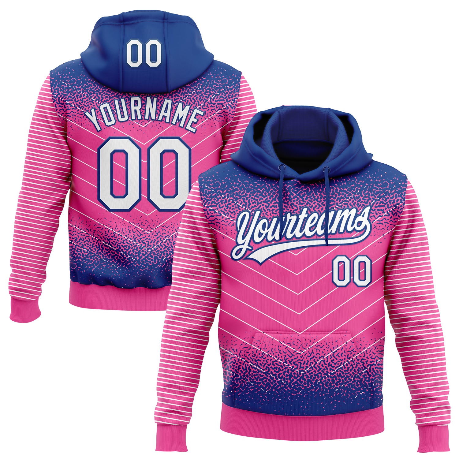 Custom Stitched Royal White-Pink 3D Pattern Design Line Sportswear Pullover Sweatshirt Hoodie