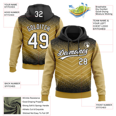 Custom Stitched Black White-Old Gold 3D Pattern Design Line Sportswear Pullover Sweatshirt Hoodie