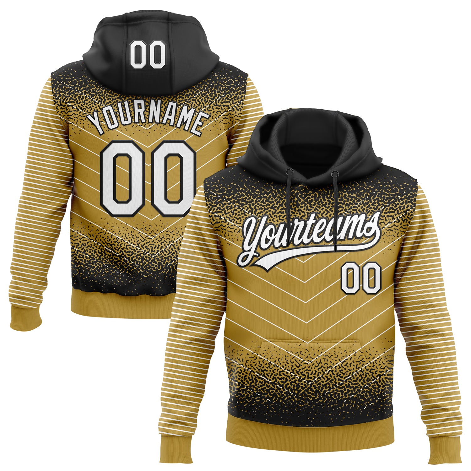 Custom Stitched Black White-Old Gold 3D Pattern Design Line Sportswear Pullover Sweatshirt Hoodie