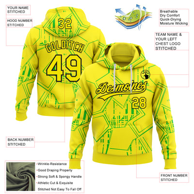 Custom Stitched Light Yellow Green-Black 3D Pattern Design Line Sportswear Pullover Sweatshirt Hoodie