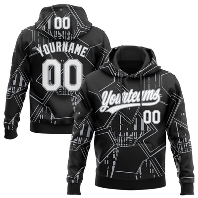 Custom Stitched Black White-Gray 3D Pattern Design Line Sportswear Pullover Sweatshirt Hoodie