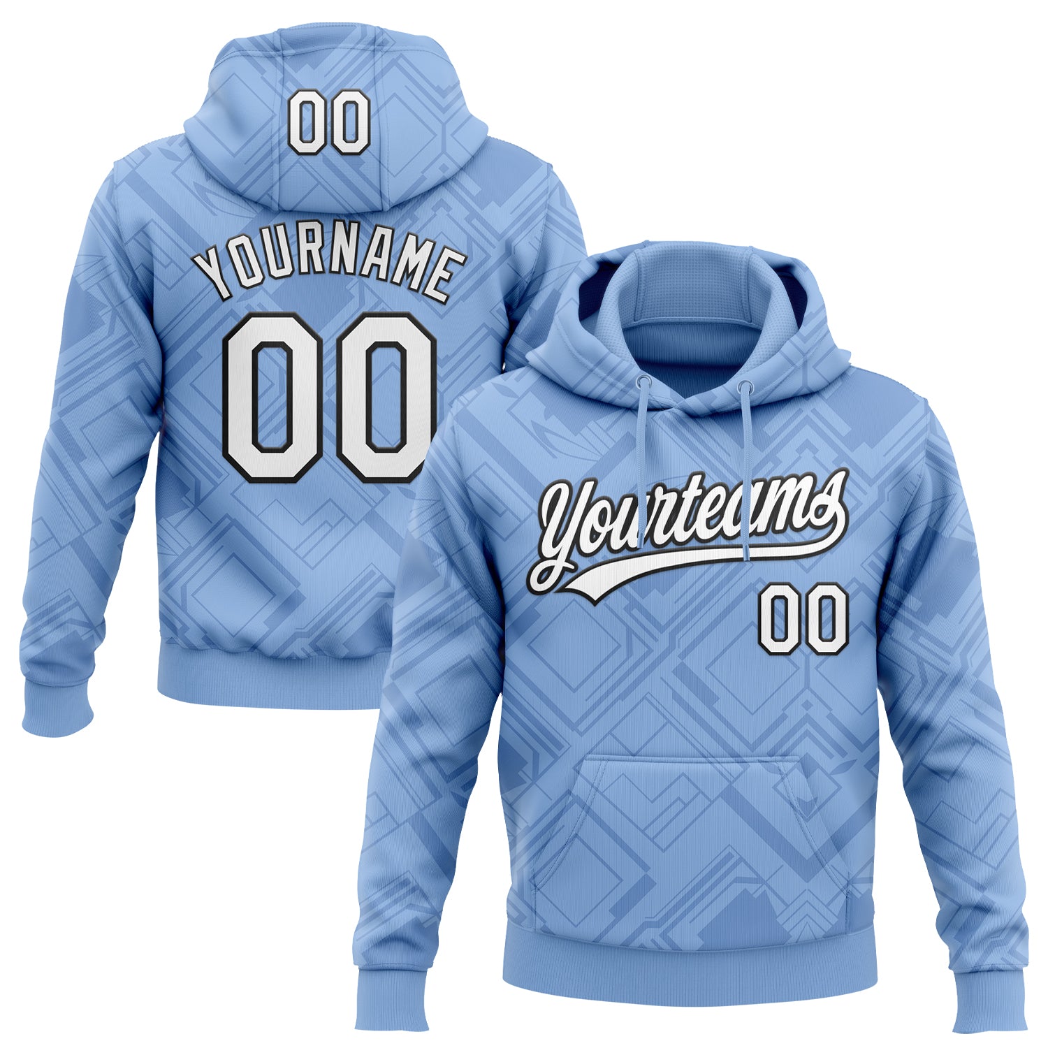 Custom Stitched Light Blue White-Black 3D Pattern Design Line Sportswear Pullover Sweatshirt Hoodie
