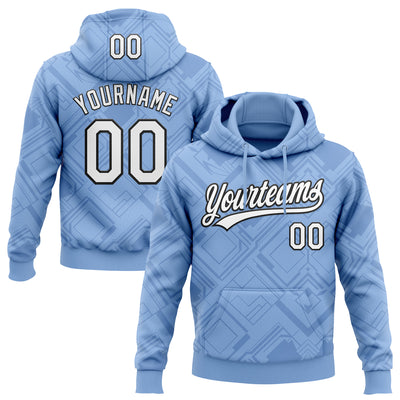 Custom Stitched Light Blue White-Black 3D Pattern Design Line Sportswear Pullover Sweatshirt Hoodie