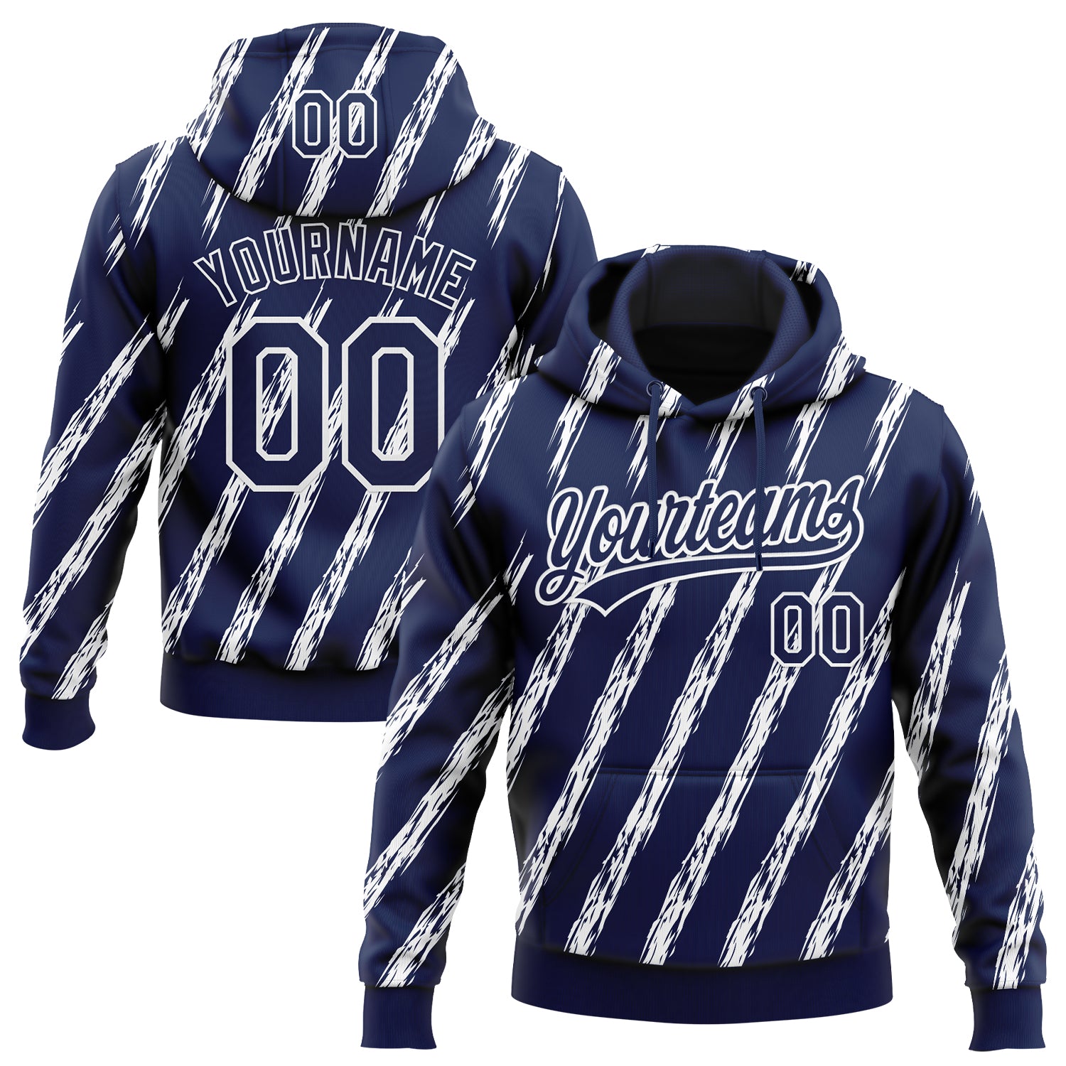 Custom Stitched Navy White 3D Pattern Design Line Sportswear Pullover Sweatshirt Hoodie