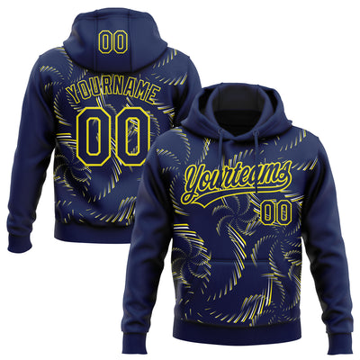 Custom Stitched Navy Light Yellow-White 3D Pattern Design Line Sportswear Pullover Sweatshirt Hoodie