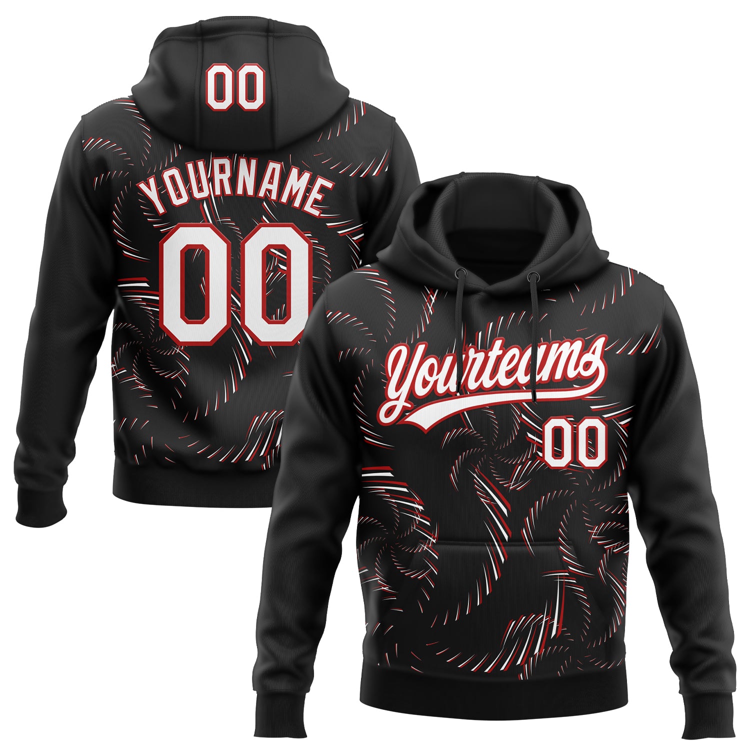 Custom Stitched Black White-Red 3D Pattern Design Line Sportswear Pullover Sweatshirt Hoodie