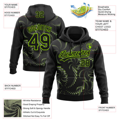 Custom Stitched Black Neon Green-White 3D Pattern Design Line Sportswear Pullover Sweatshirt Hoodie