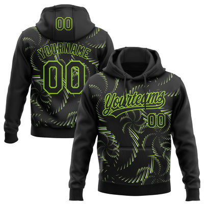 Custom Stitched Black Neon Green-White 3D Pattern Design Line Sportswear Pullover Sweatshirt Hoodie