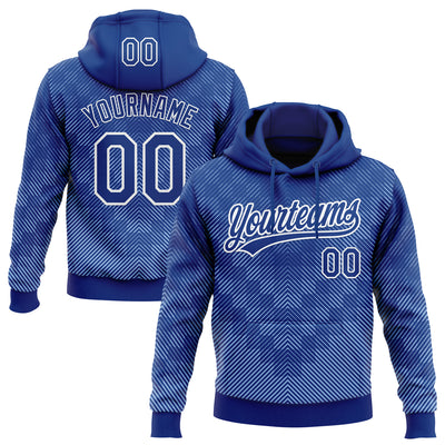 Custom Stitched Royal White 3D Pattern Design Line Sportswear Pullover Sweatshirt Hoodie