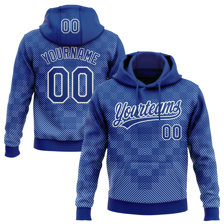Custom Stitched Royal White 3D Pattern Design Line Sportswear Pullover Sweatshirt Hoodie
