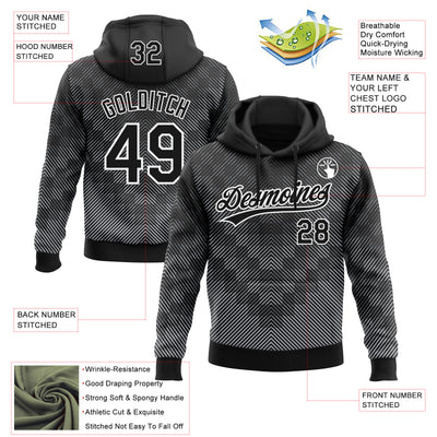Custom Stitched Black White 3D Pattern Design Line Sportswear Pullover Sweatshirt Hoodie