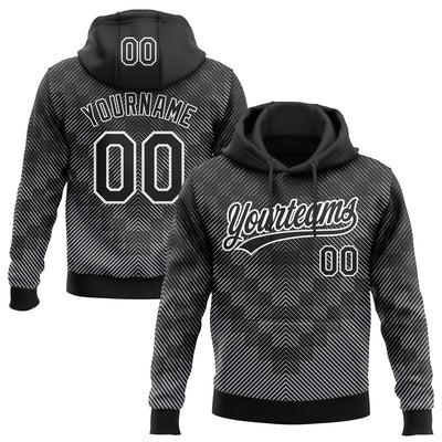 Custom Stitched Black White 3D Pattern Design Line Sportswear Pullover Sweatshirt Hoodie