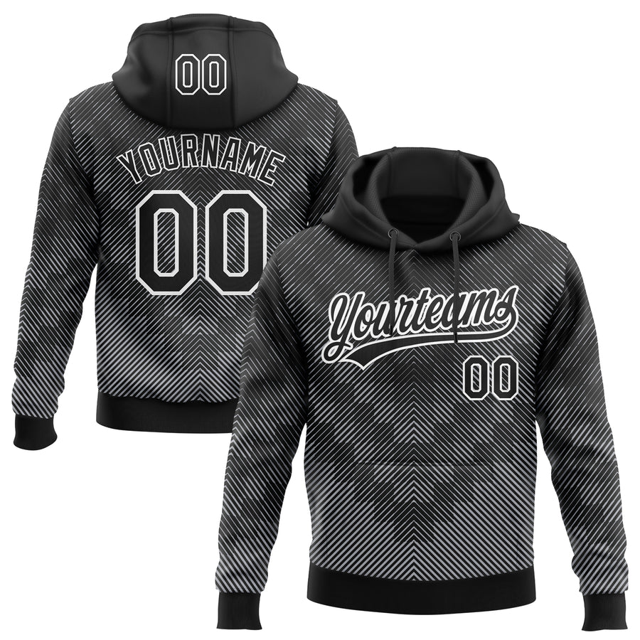 Custom Stitched Black White 3D Pattern Design Line Sportswear Pullover Sweatshirt Hoodie