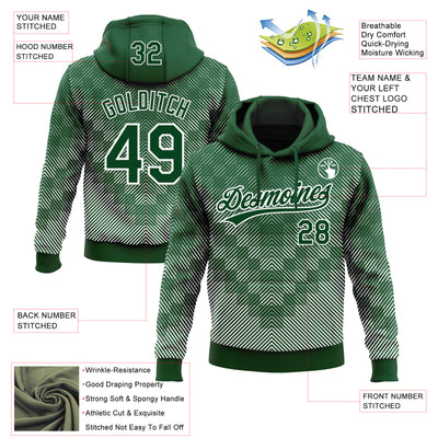 Custom Stitched Green White 3D Pattern Design Line Sportswear Pullover Sweatshirt Hoodie