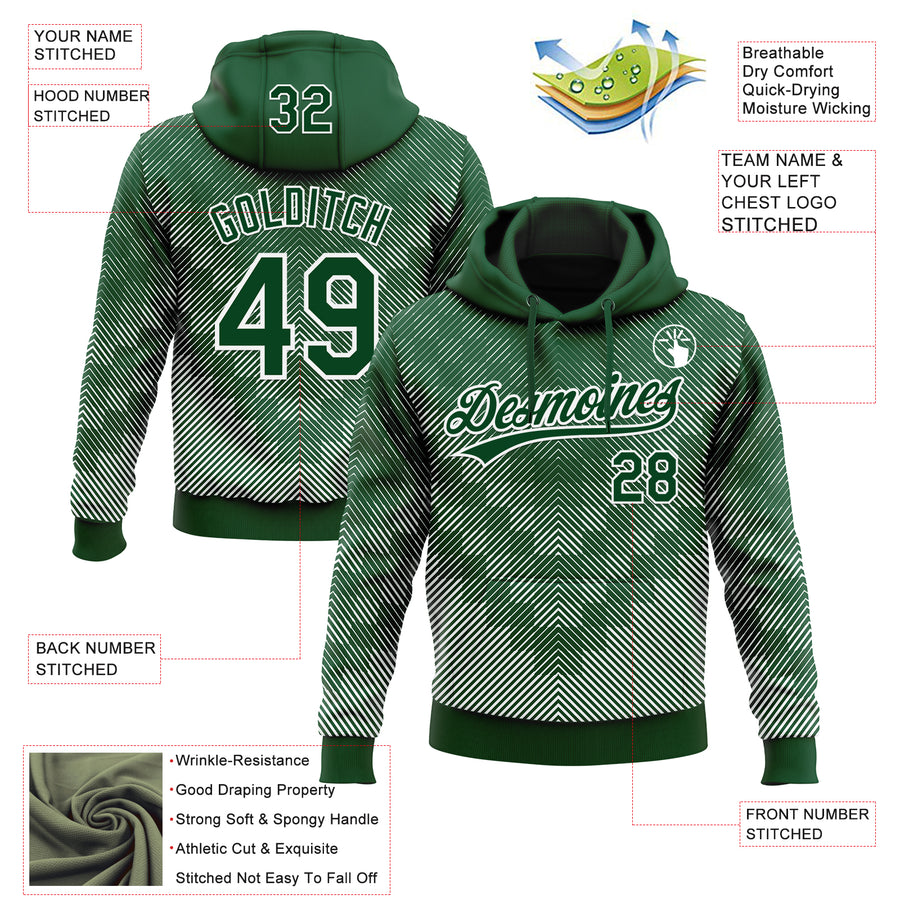 Custom Stitched Green White 3D Pattern Design Line Sportswear Pullover Sweatshirt Hoodie