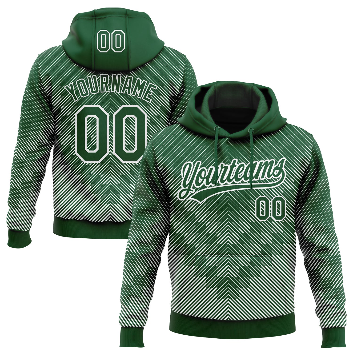 Custom Stitched Green White 3D Pattern Design Line Sportswear Pullover Sweatshirt Hoodie
