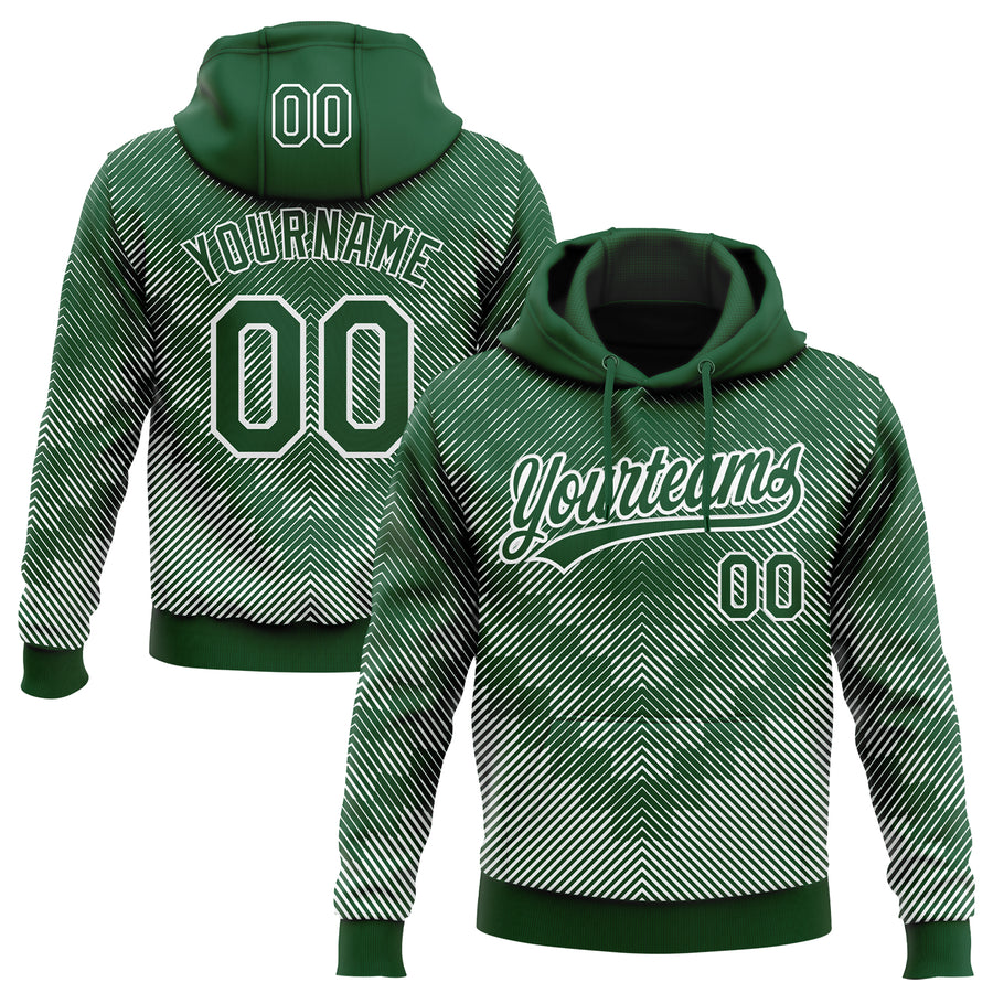 Custom Stitched Green White 3D Pattern Design Line Sportswear Pullover Sweatshirt Hoodie