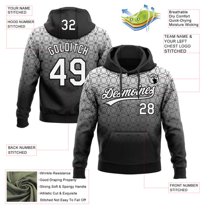 Custom Stitched Black White 3D Pattern Design Gradient Line Sportswear Pullover Sweatshirt Hoodie