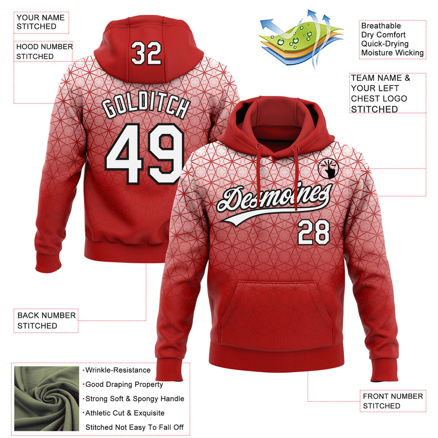 Custom Stitched Red White-Black 3D Pattern Design Gradient Line Sportswear Pullover Sweatshirt Hoodie
