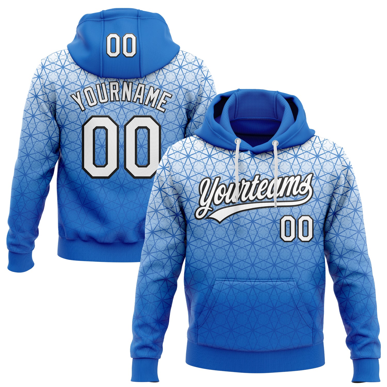 Custom Stitched Blue White-Black 3D Pattern Design Gradient Line Sportswear Pullover Sweatshirt Hoodie