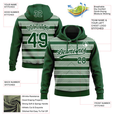 Custom Stitched Green White 3D Pattern Design Line Sportswear Pullover Sweatshirt Hoodie