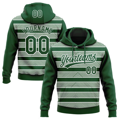 Custom Stitched Green White 3D Pattern Design Line Sportswear Pullover Sweatshirt Hoodie