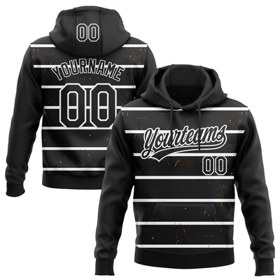 Custom Stitched Black White 3D Pattern Design Line Sportswear Pullover Sweatshirt Hoodie