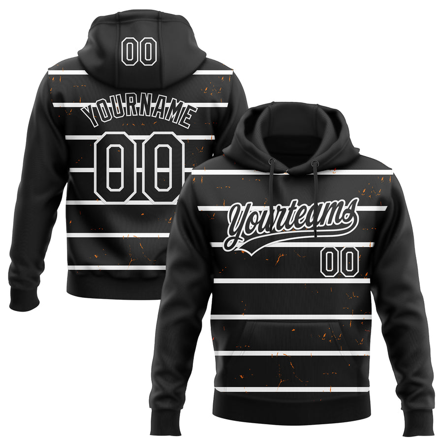 Custom Stitched Black White 3D Pattern Design Line Sportswear Pullover Sweatshirt Hoodie