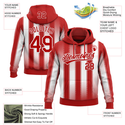 Custom Stitched Red White 3D Pattern Design Line Sportswear Pullover Sweatshirt Hoodie