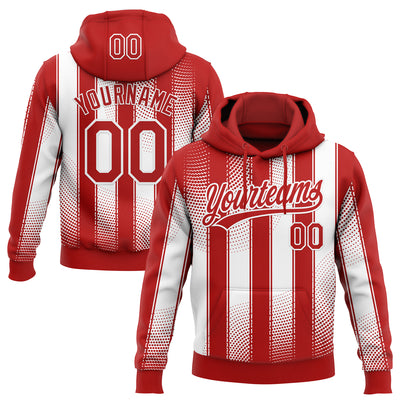 Custom Stitched Red White 3D Pattern Design Line Sportswear Pullover Sweatshirt Hoodie