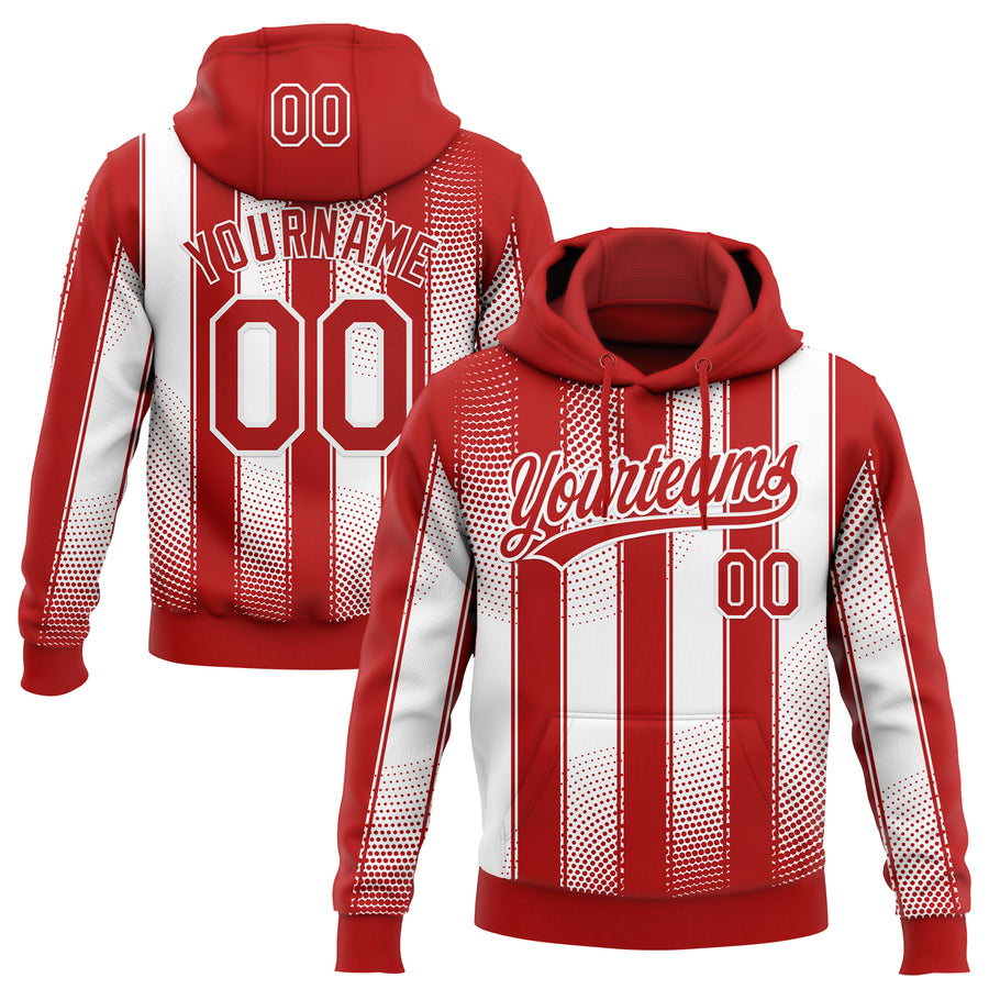 Custom Stitched Red White 3D Pattern Design Line Sportswear Pullover Sweatshirt Hoodie