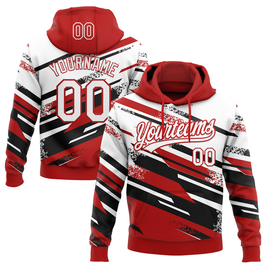 Custom Stitched Red White-Black 3D Pattern Design Line Sportswear Pullover Sweatshirt Hoodie