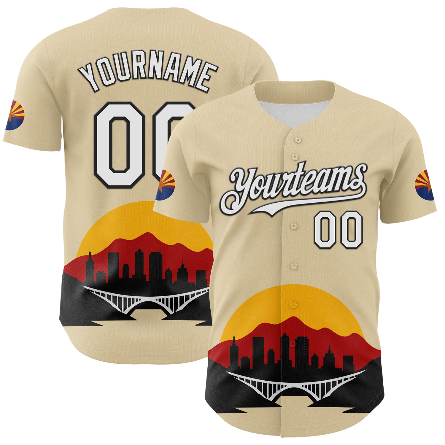 Custom Cream White Gold Red-Black 3D Urban City Edition Sports Authentic Baseball Jersey