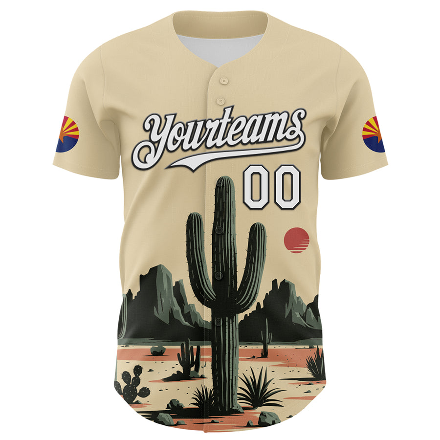 Custom Cream White Green-Black 3D Urban City Edition Sports Cactus Authentic Baseball Jersey