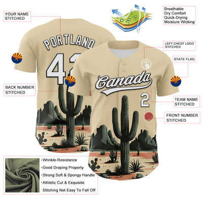Custom Cream White Green-Black 3D Urban City Edition Sports Cactus Authentic Baseball Jersey