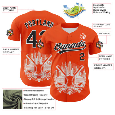 Custom Orange Black-White 3D Urban City Edition Sports Authentic Baseball Jersey
