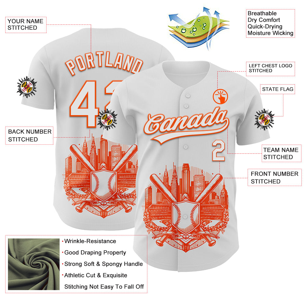 Custom White Orange 3D Urban City Edition Sports Authentic Baseball Jersey