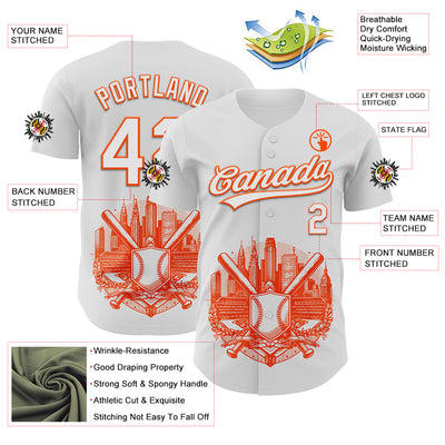 Custom White Orange 3D Urban City Edition Sports Authentic Baseball Jersey