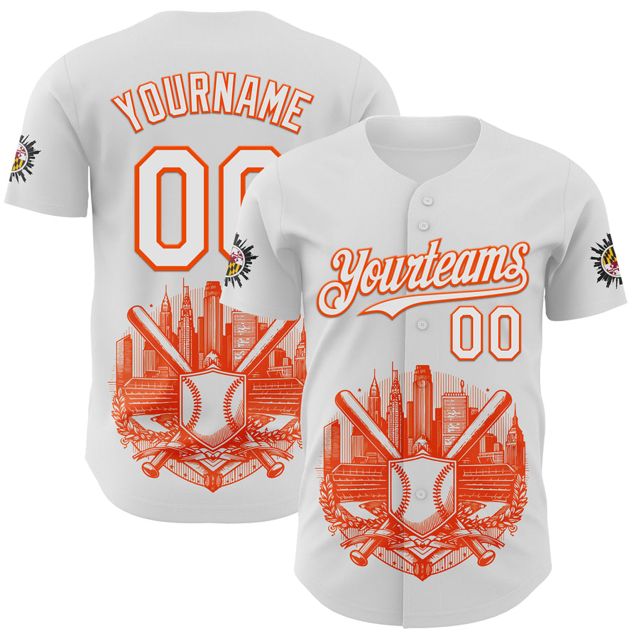 Custom White Orange 3D Urban City Edition Sports Authentic Baseball Jersey