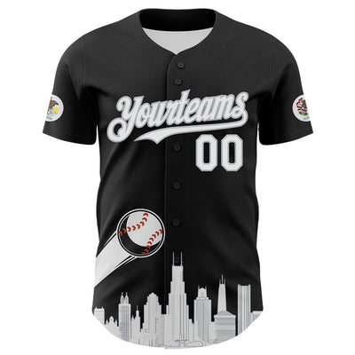 Custom Black White-Gray 3D Urban City Edition Sports Authentic Baseball Jersey