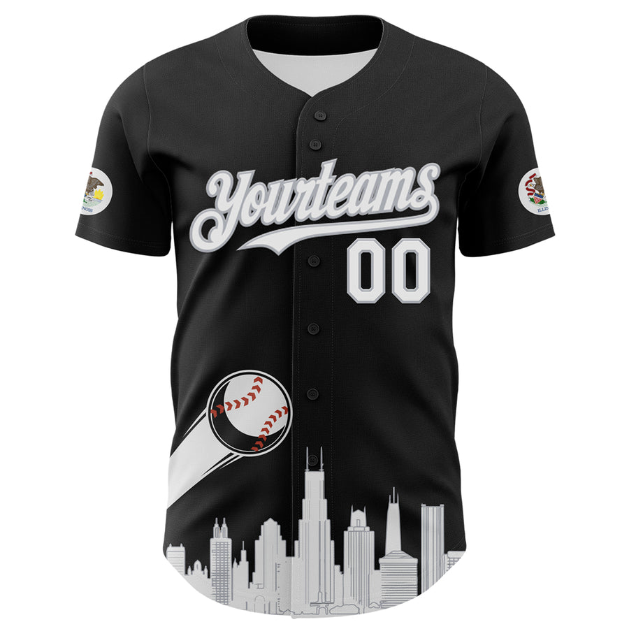 Custom Black White-Gray 3D Urban City Edition Sports Authentic Baseball Jersey