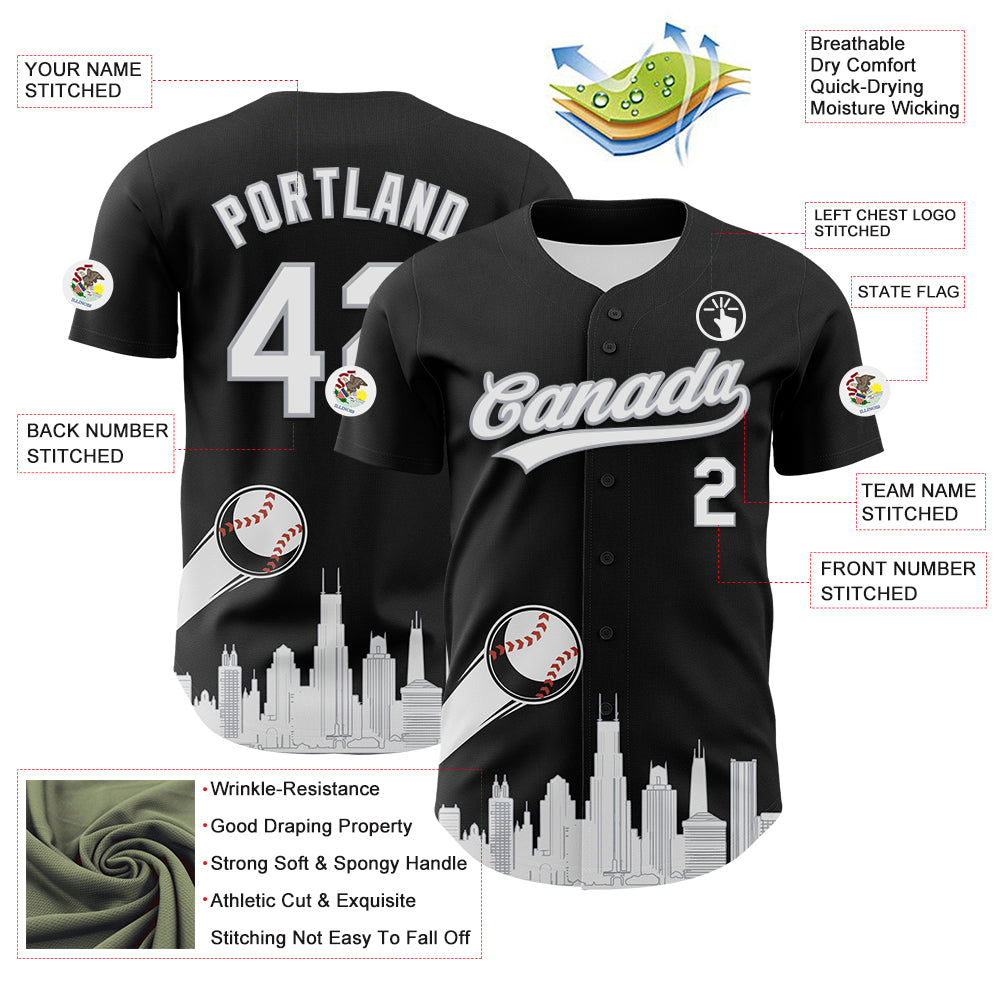Custom Black White-Gray 3D Urban City Edition Sports Authentic Baseball Jersey