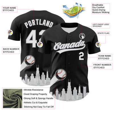 Custom Black White-Gray 3D Urban City Edition Sports Authentic Baseball Jersey