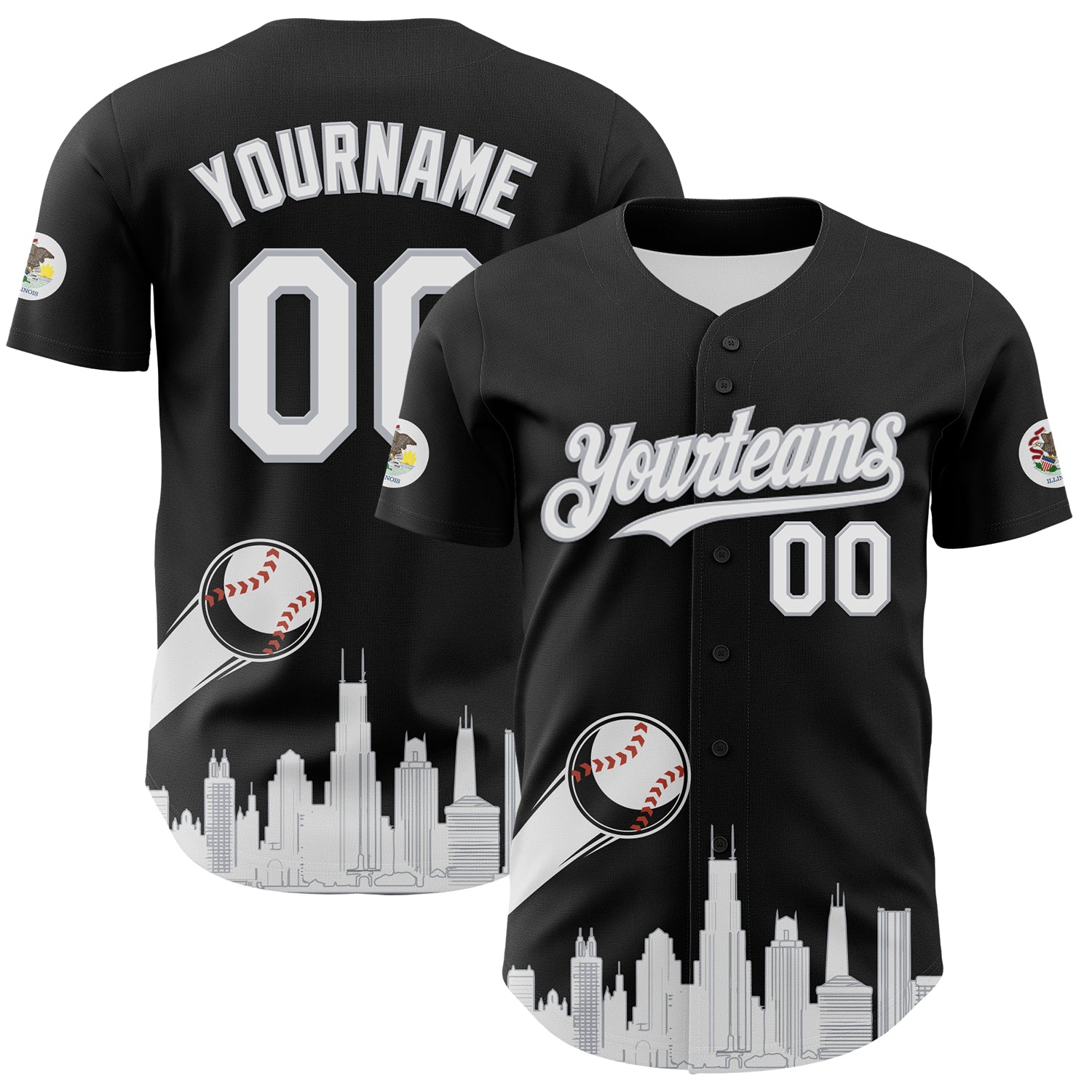 Custom Black White-Gray 3D Urban City Edition Sports Authentic Baseball Jersey