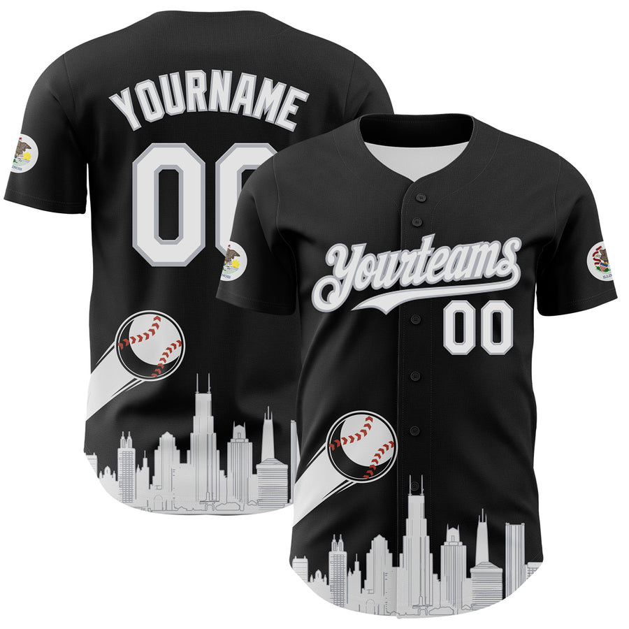 Custom Black White-Gray 3D Urban City Edition Sports Authentic Baseball Jersey