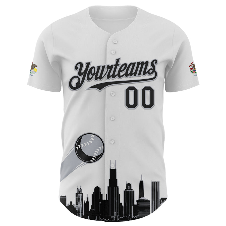 Custom White Black-Gray 3D Urban City Edition Sports Authentic Baseball Jersey